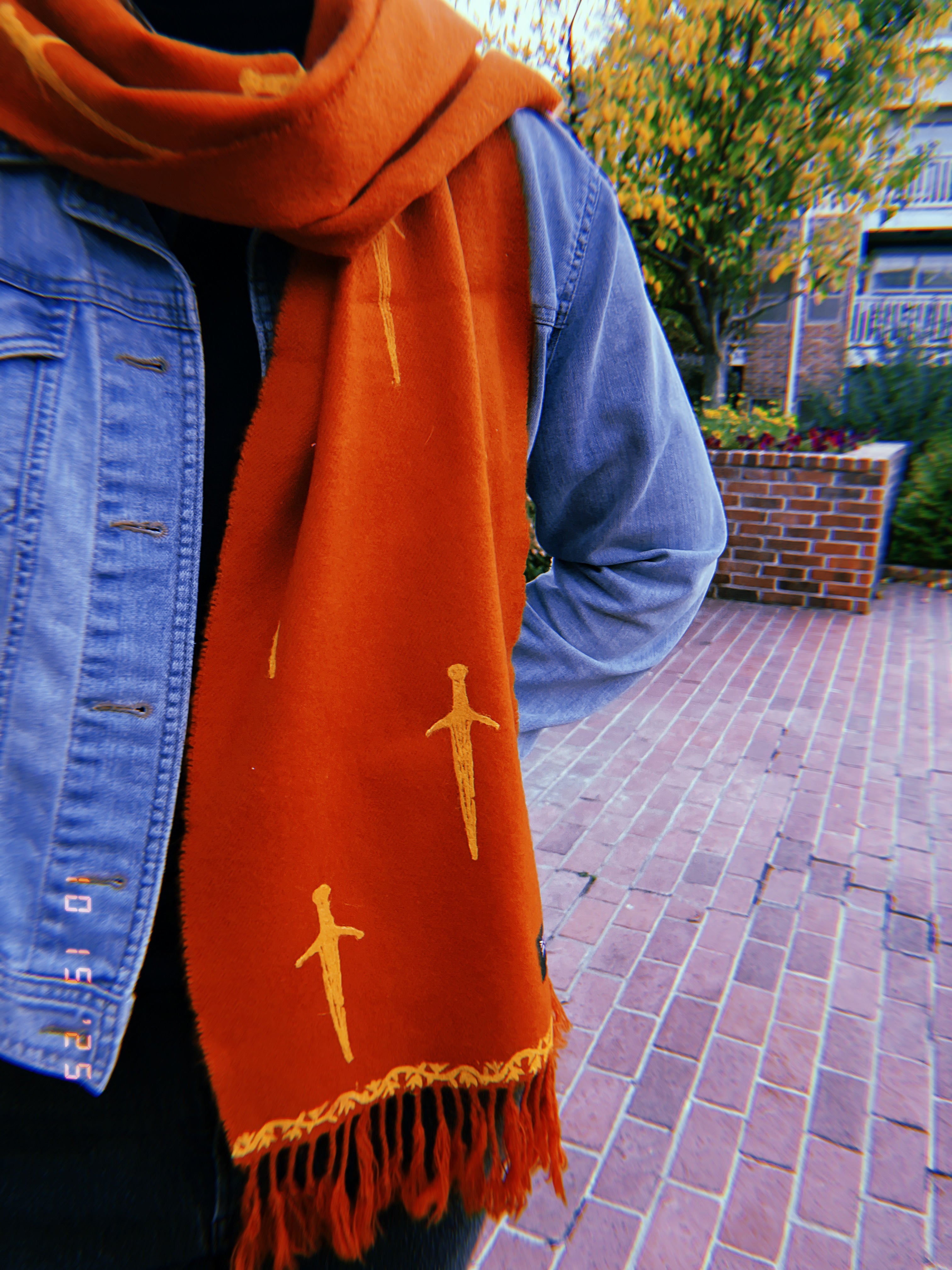 Orange Cashmere Upcycled Sword Print Scarf