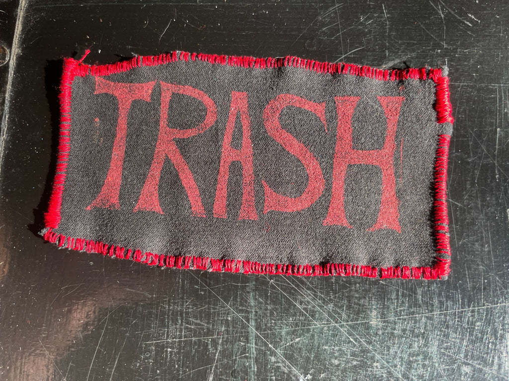 Upcycled Trash Patch-- black and red punk