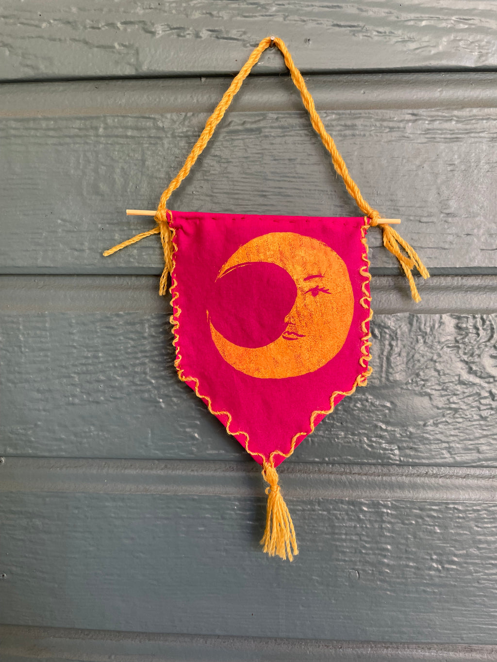 Embroidered Pink Moon Banner with Handmade Tassel