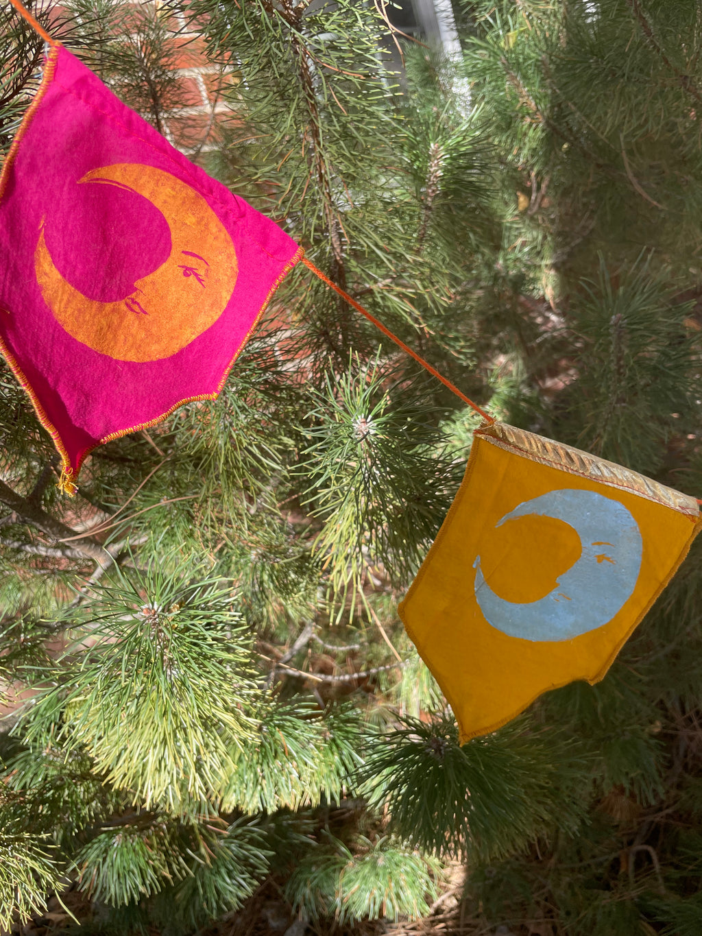 6-flag whimsigoth sun and moon bunting garland, pink, yellow, orange, and gold