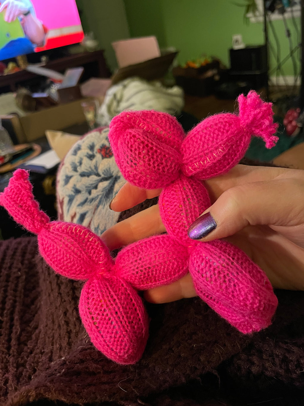 Mini Pink Knit Upcycled Balloon Animal Plushie