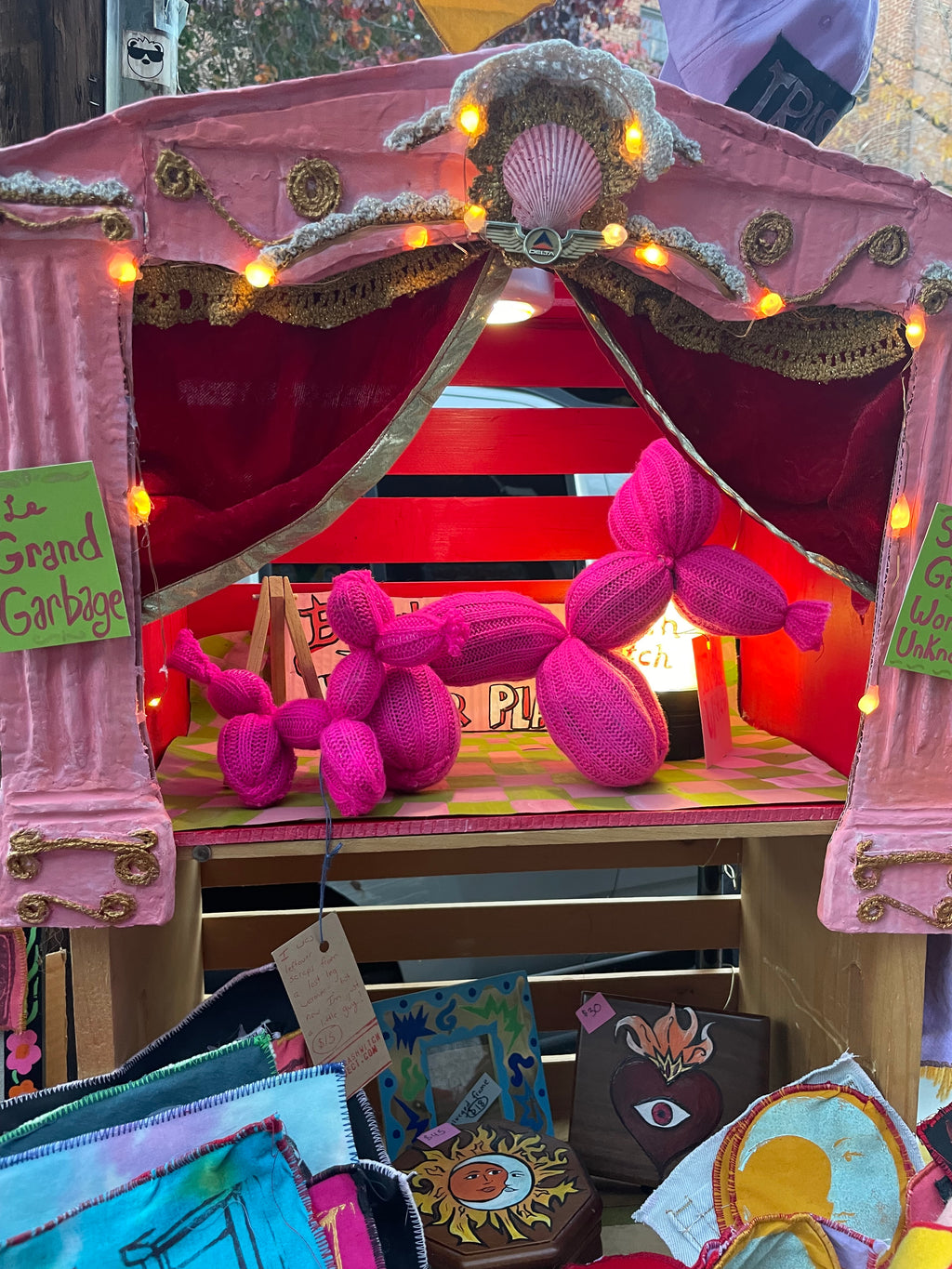 Pink Knit Upcycled Balloon Animal Plushie: Large