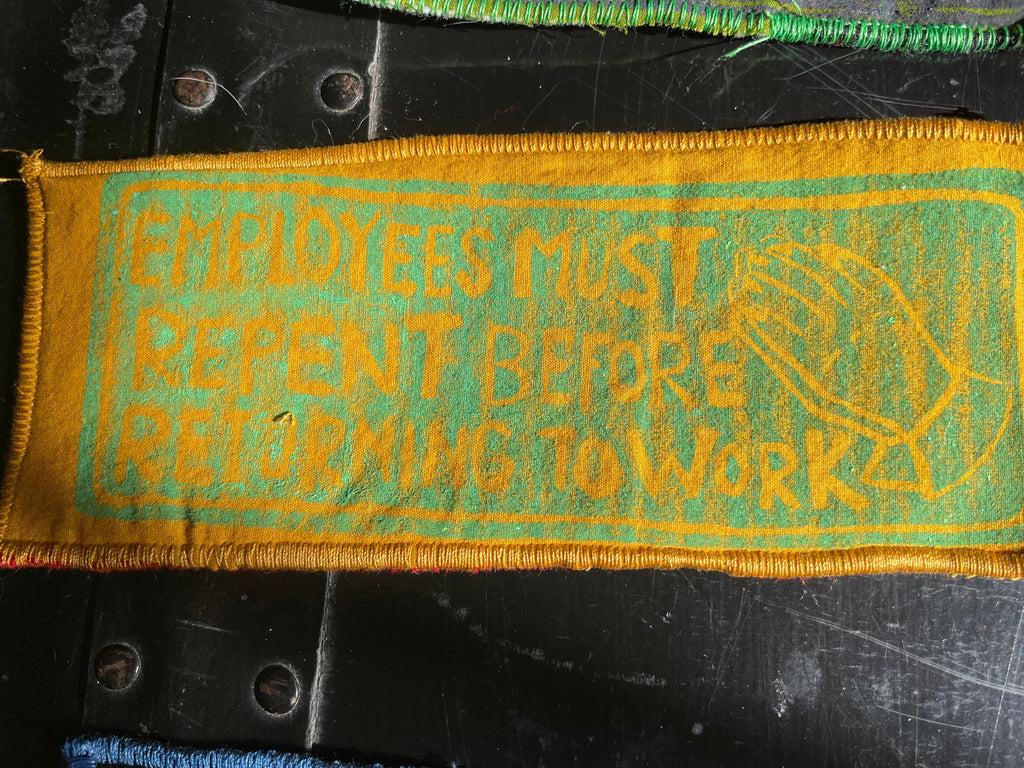 Employees Must Repent Patch-- Mustard Yellow with Teal Print