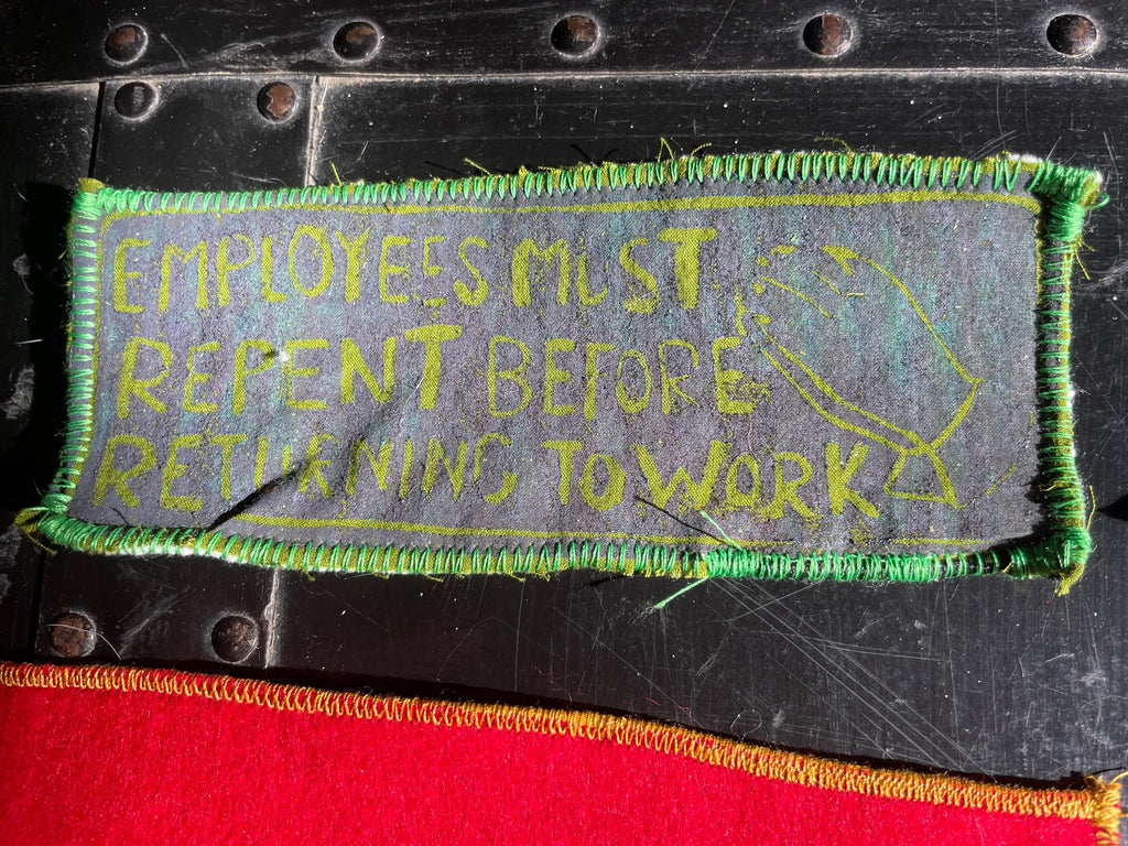 Employees Must Repent Patch-- Olive Green with Purple Print
