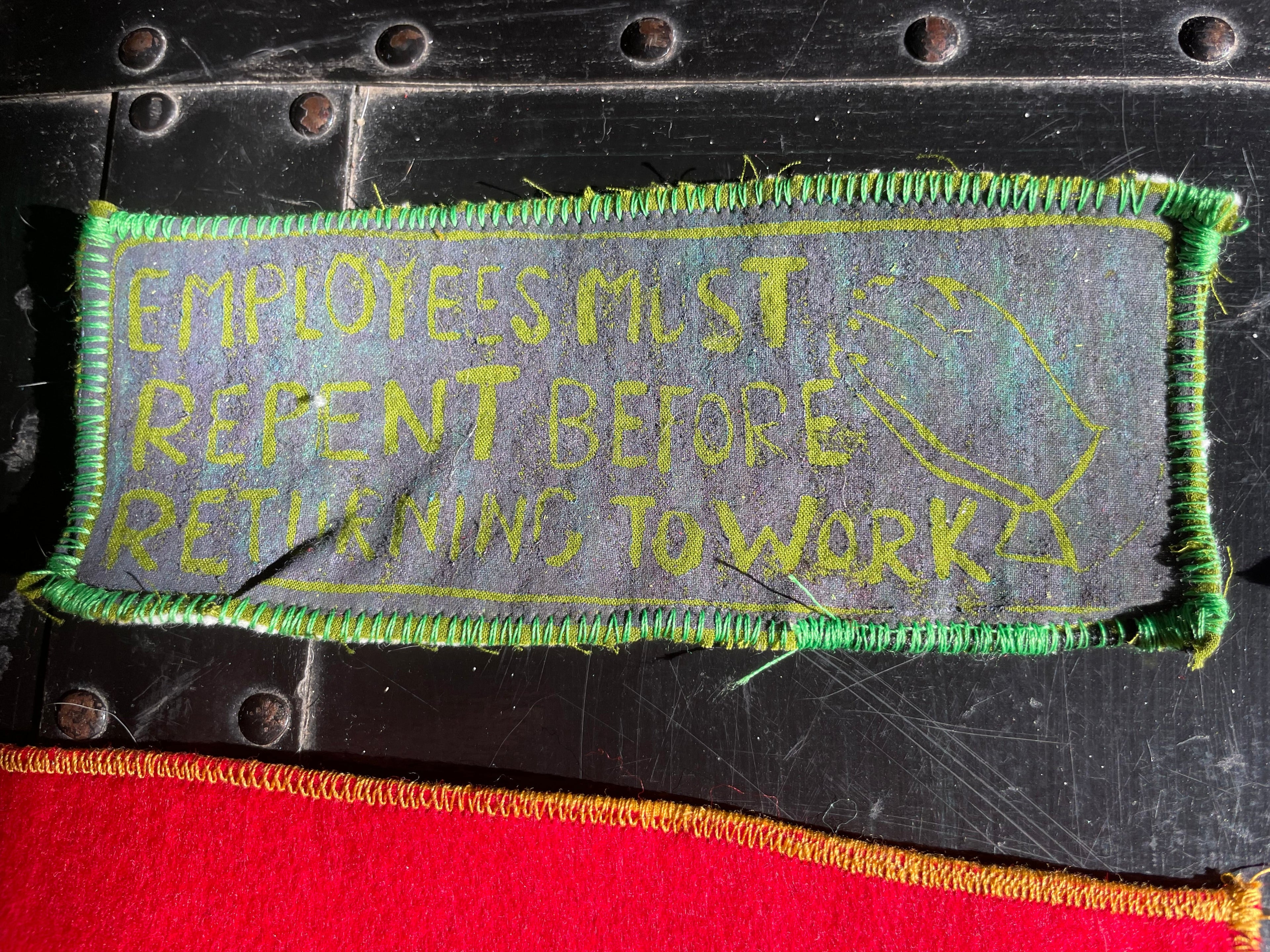 Employees Must Repent Patch-- Olive Green with Purple Print