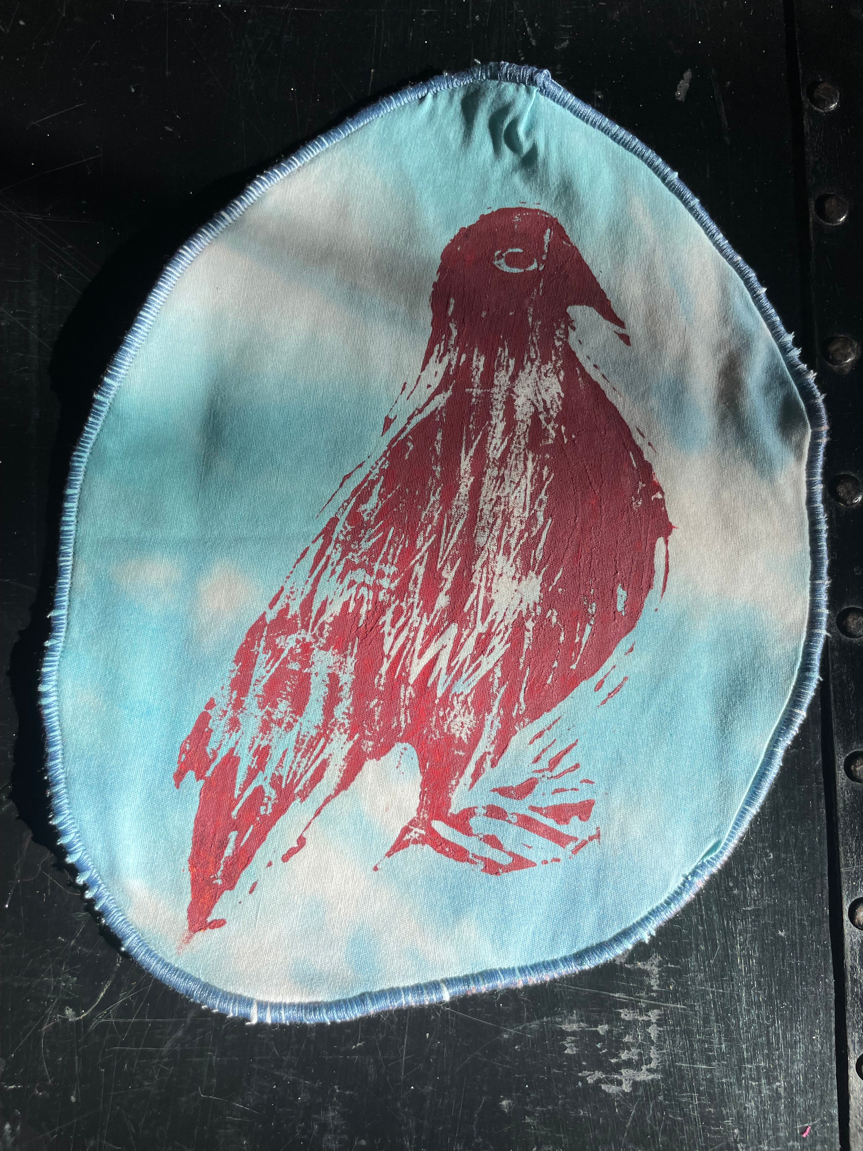 Extra Large Pigeon Patch-- Tie dye with red print