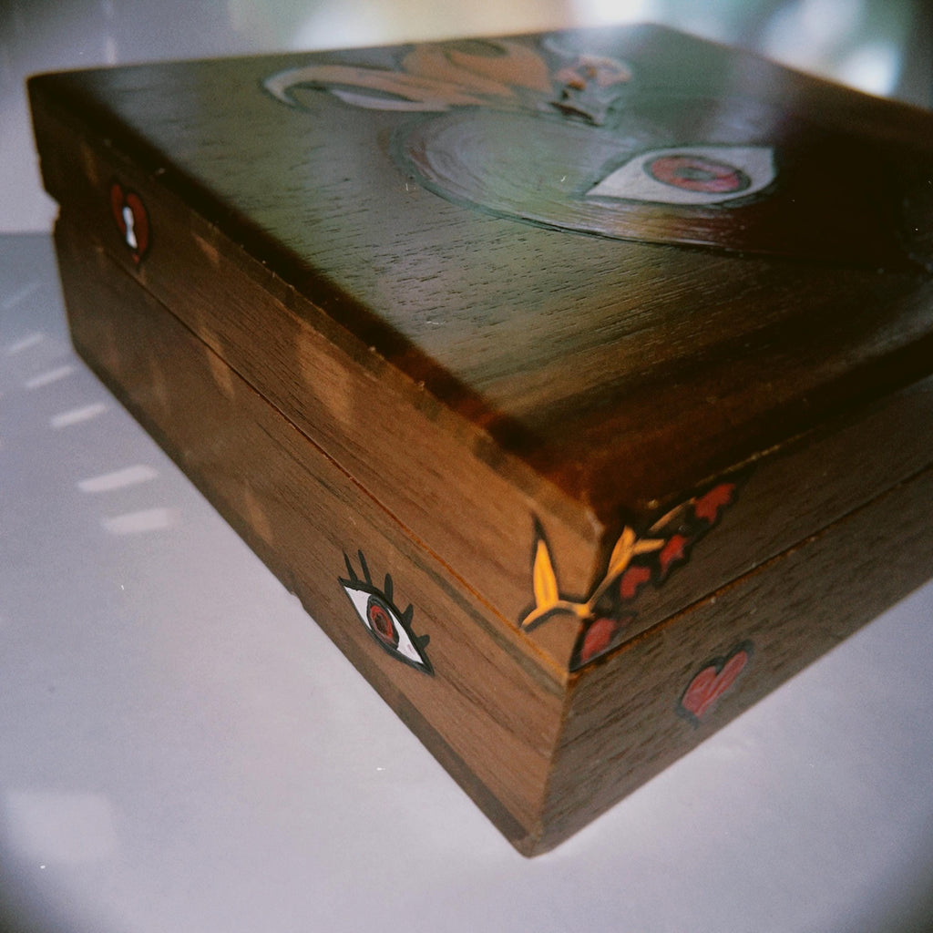 Handpainted Sacred Heart Evil Eye Upcycled Jewelry Box