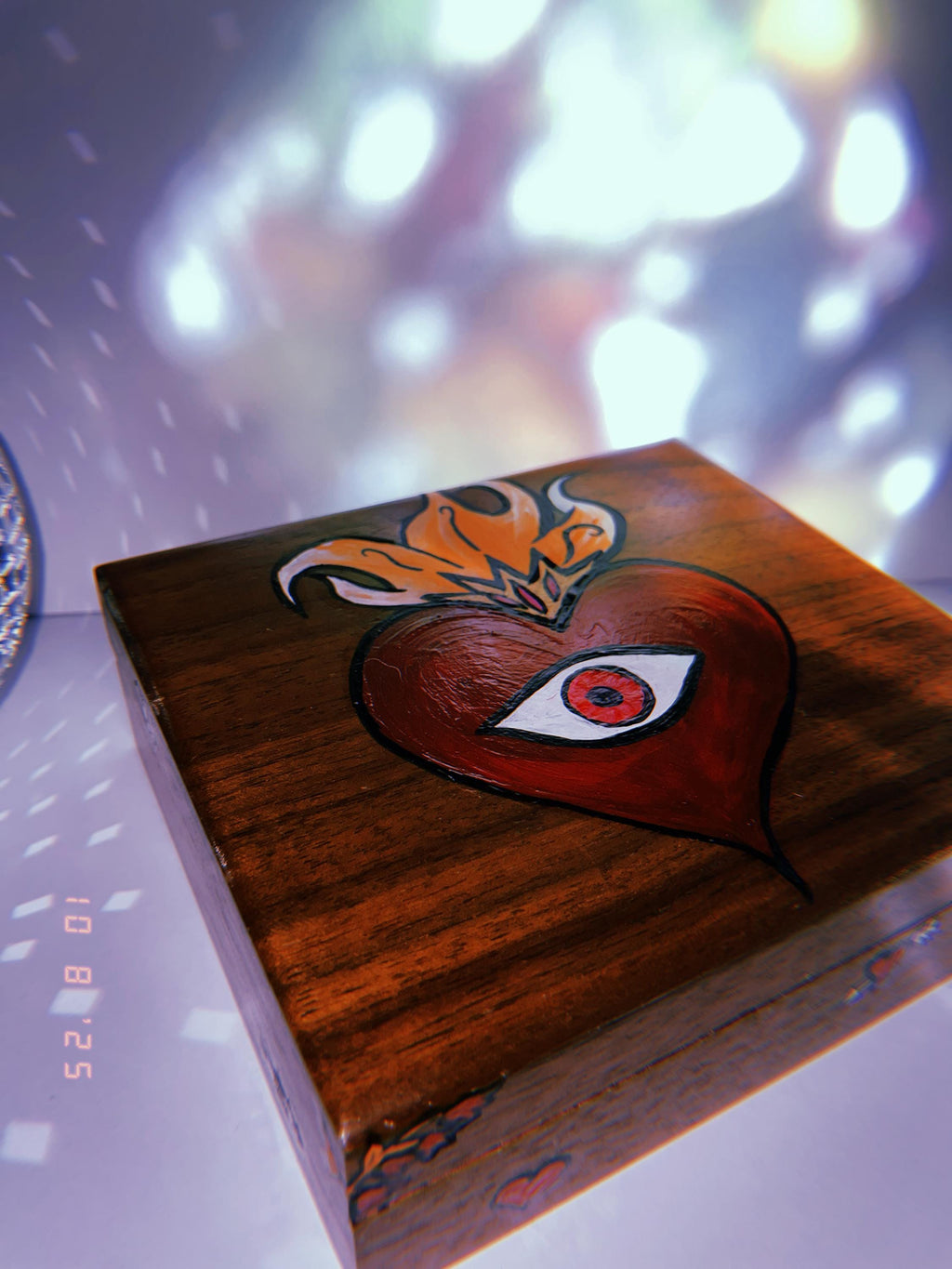 Handpainted Sacred Heart Evil Eye Upcycled Jewelry Box