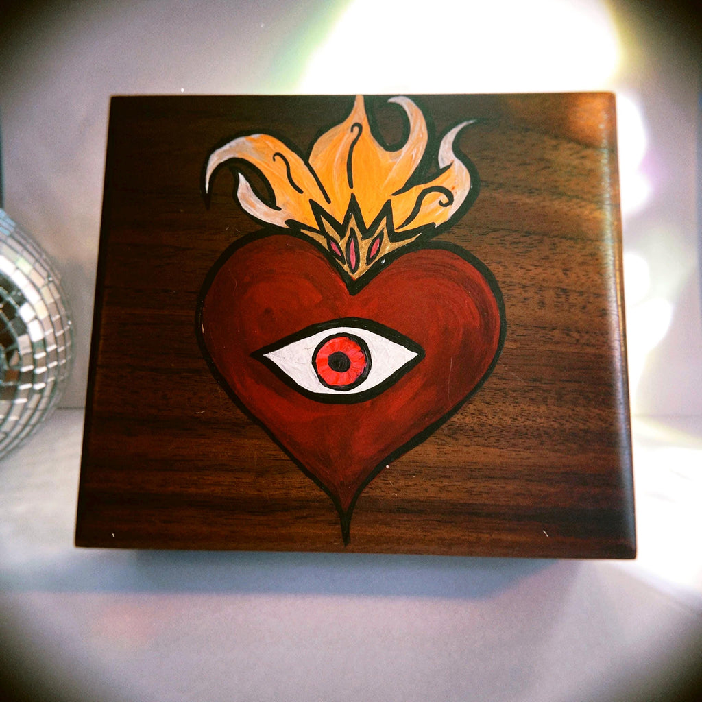 Handpainted Sacred Heart Evil Eye Upcycled Jewelry Box
