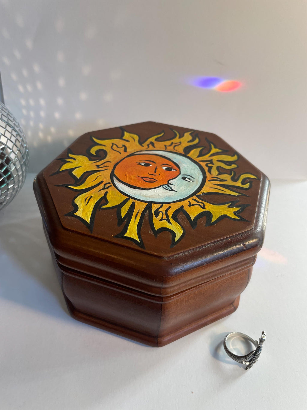 Handpainted Sun and Moon Music Box: Upcycled Whimsigoth Jewelry Box NOT HAUNTED