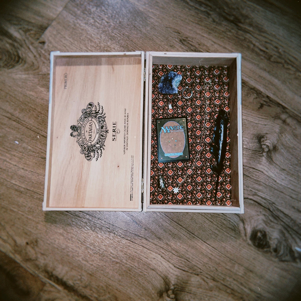 Handpainted Sun Tarot Box | Upcycled Whimsigoth Jewelry or Stash Box | Witchy Decor | Rider Waite Divination Gift | One-of-a-kind Altar Box