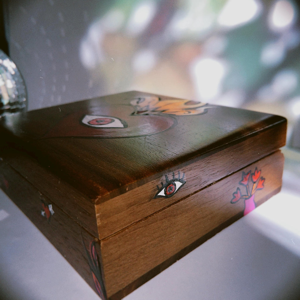Handpainted Sacred Heart Evil Eye Upcycled Jewelry Box