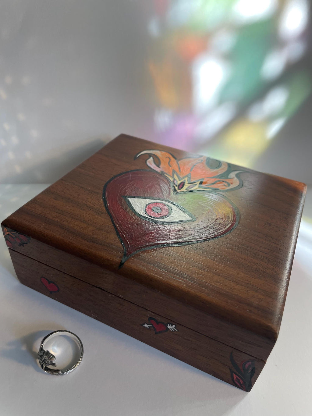 Handpainted Sacred Heart Evil Eye Upcycled Jewelry Box