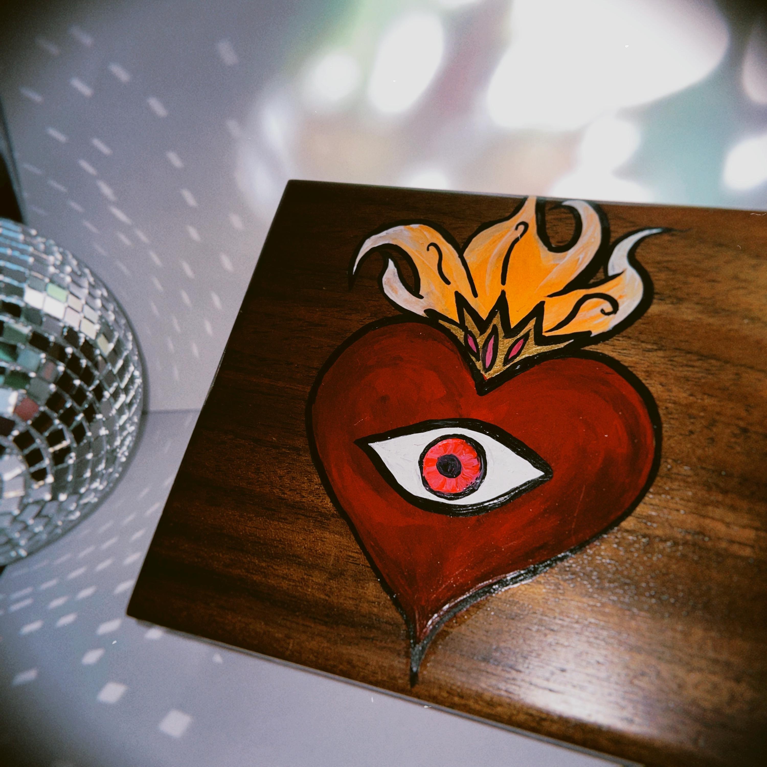 Handpainted Sacred Heart Evil Eye Upcycled Jewelry Box