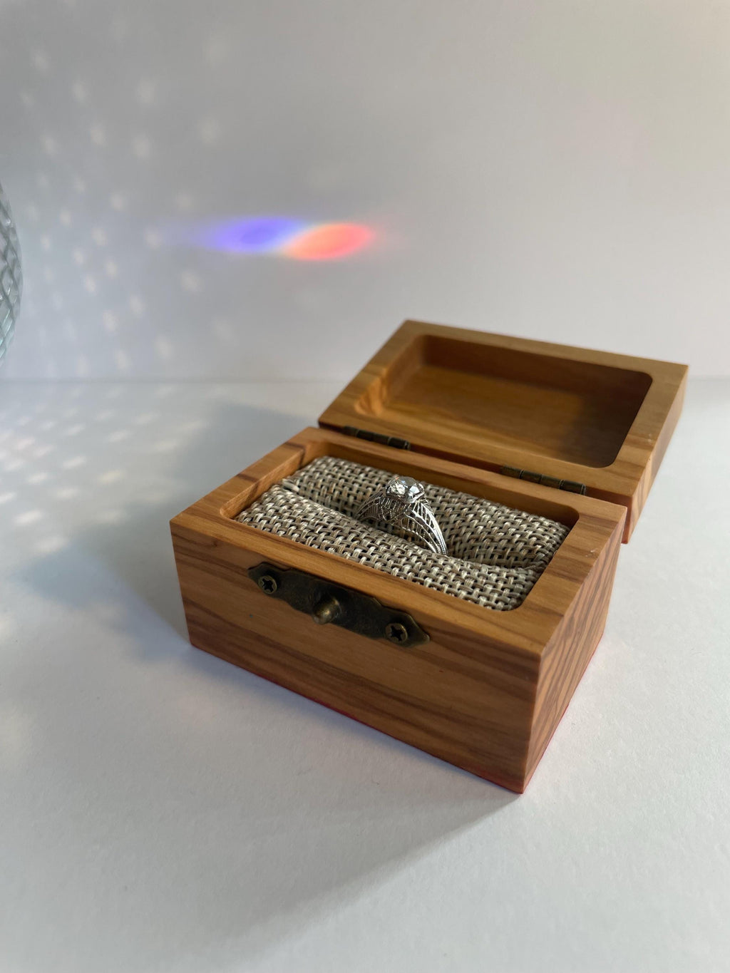 Handpainted Cherry Ring Box: Upcycled Olive Wood Engagement Gift